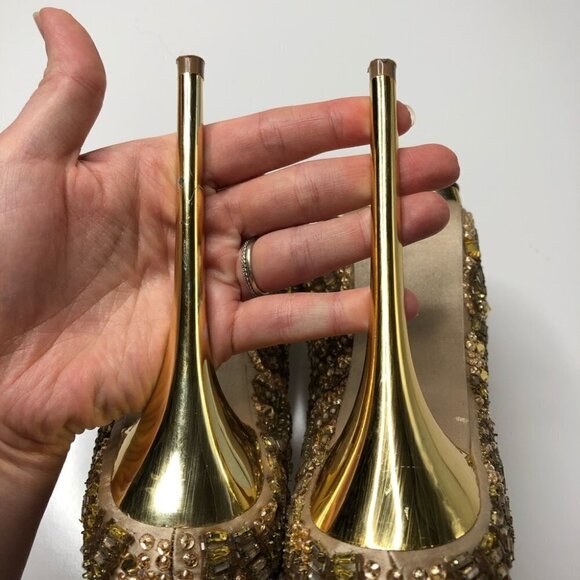 RARE ZiGiNY Black Label Romi Gold Jewel Gem Satin Sexy Peep-toe Pumps Stilettos - Picture 10 of 16